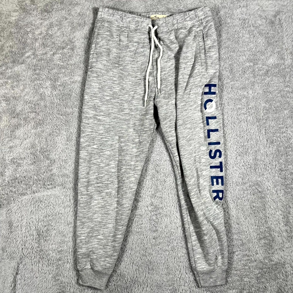 Hollister California Sweatpants Men Small Heather Gray Graphic Lined Tapered Leg